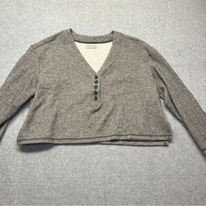 Urban Outfitters Women’s Oversized Pullover Sweater Fleece V-Neck Gray Marl S